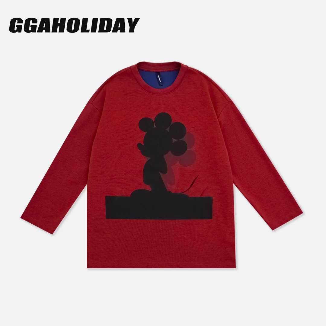 【上新】GGAHOLIDAY设计师时尚宽松红色打底套头衫印花长袖T-153160