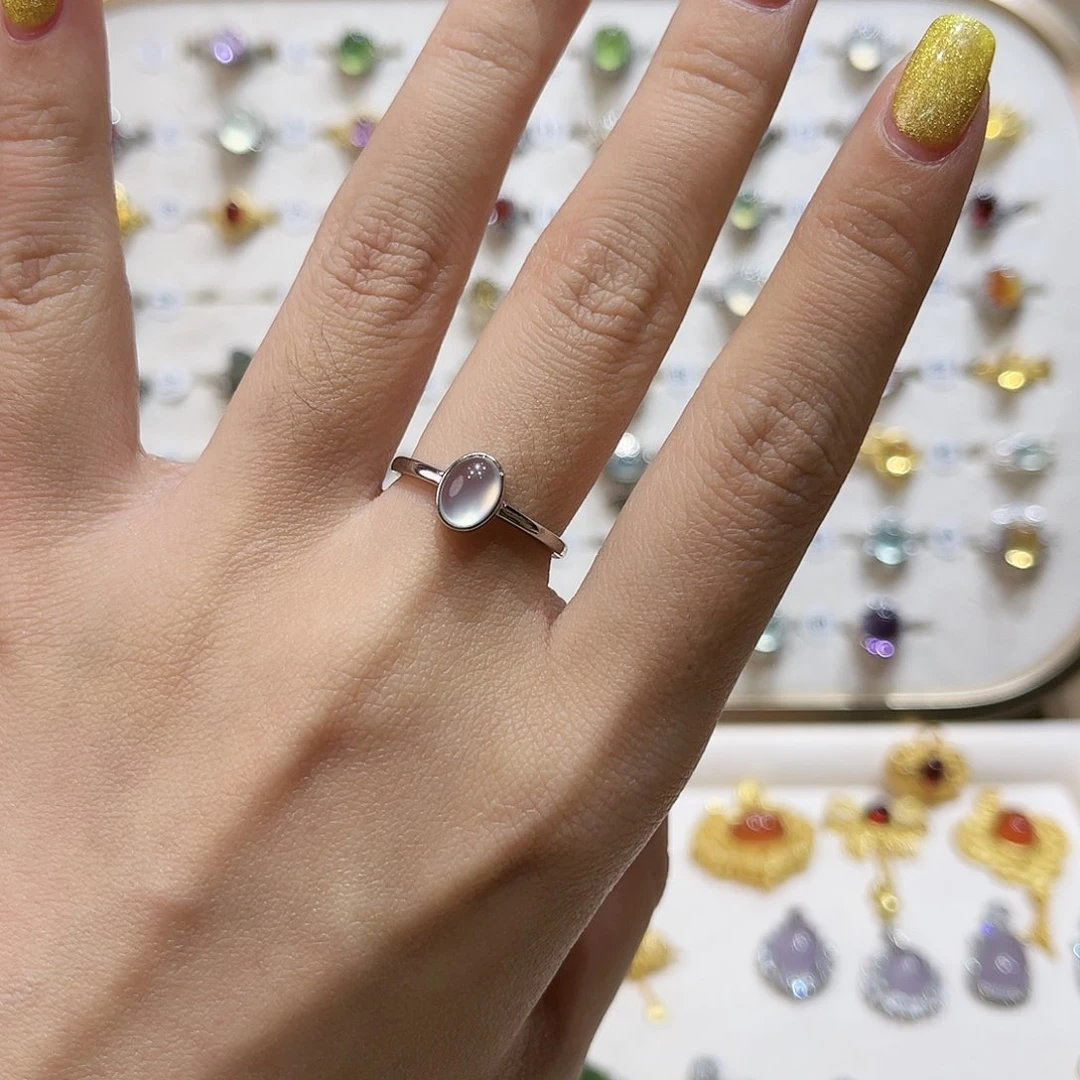 蛇纹石玉戒指银S925镶嵌