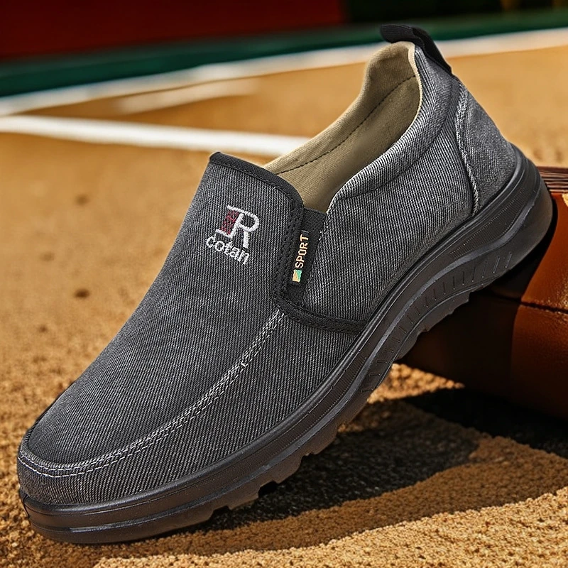 潮流新款男士一脚蹬透气轻便防滑耐磨平底休闲散步鞋时尚百搭帆布