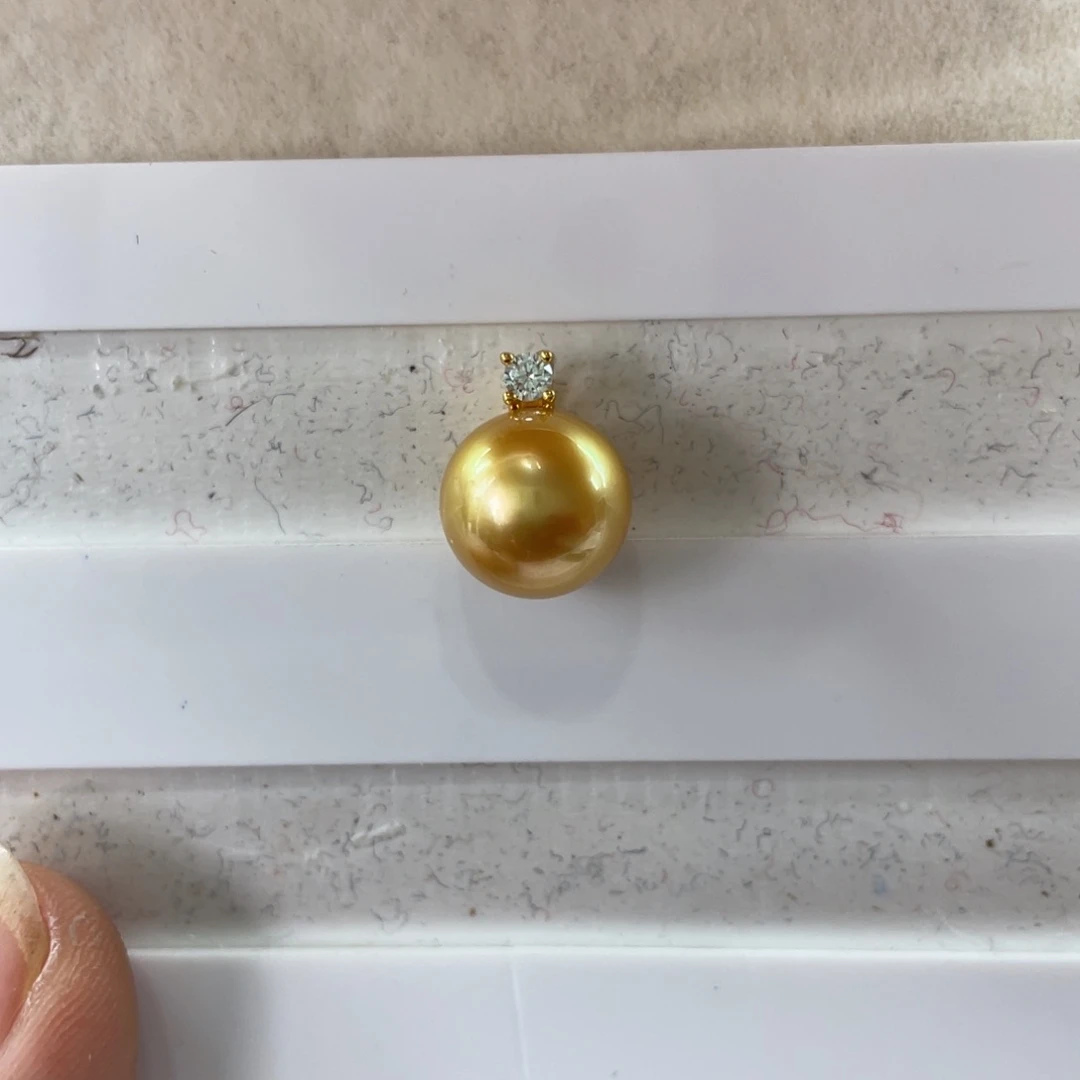 银S925镶嵌吊坠(不含链)海水珍珠南洋金珠11-12m m