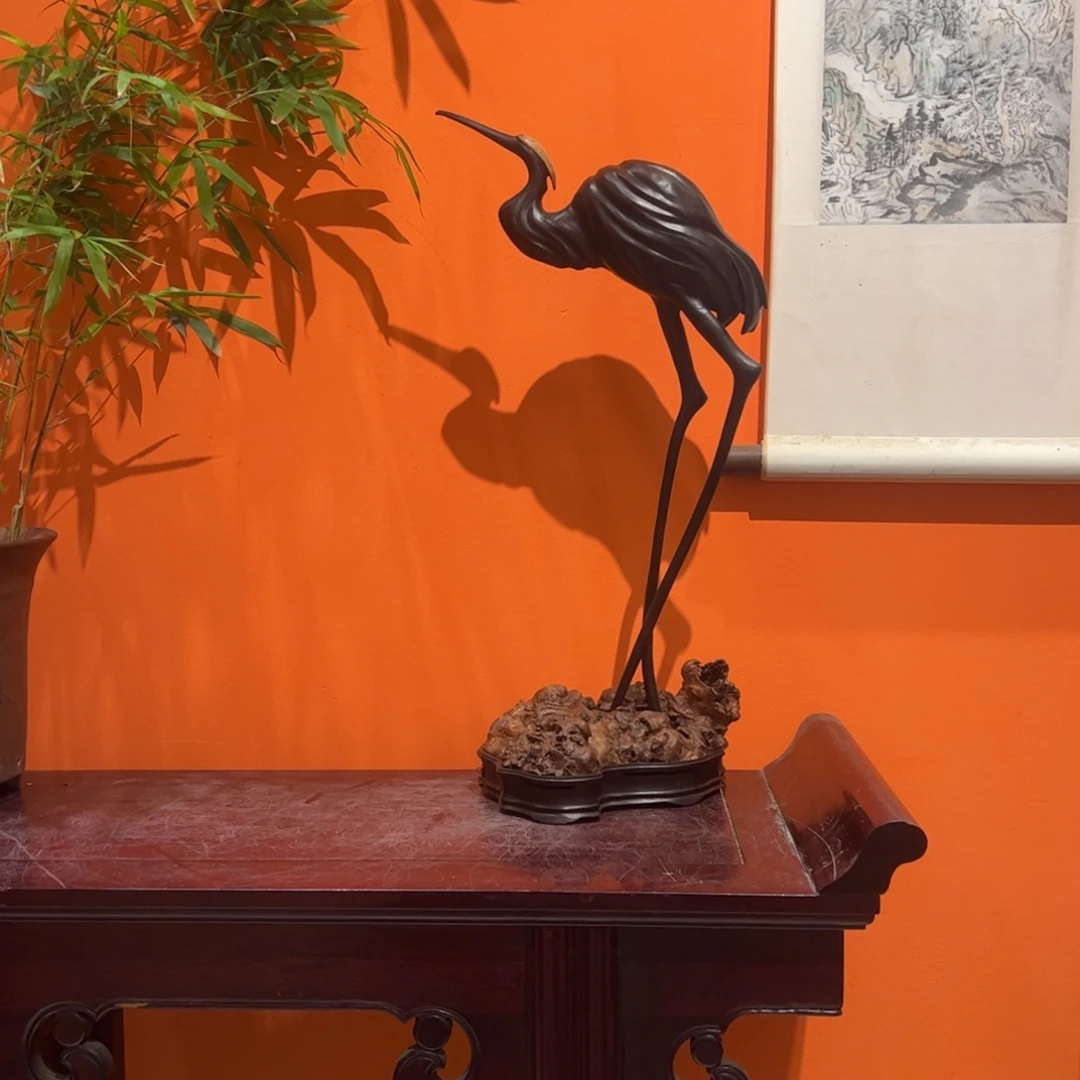 平***福柏木根雕仙鹤香炉仙鹤