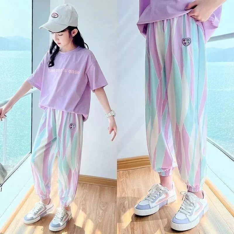 女童防蚊裤夏季薄款儿童休闲运动裤冰丝2025新款女孩大童夏装