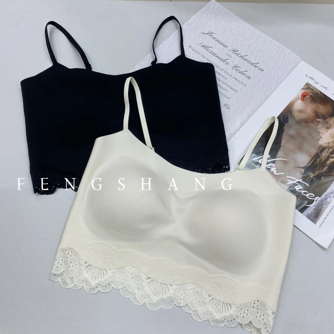 时尚蕾丝花边无痕固定杯薄款舒适百搭纯色美背抹胸女士轻肤美背