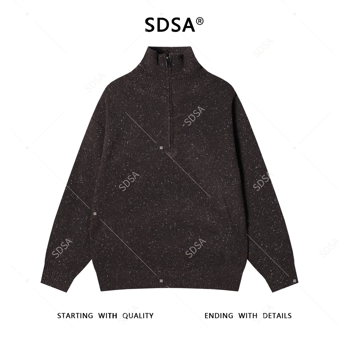SDSA男士秋冬新款痞帅男装慵懒风半拉链立领针织衫百搭时尚毛衣