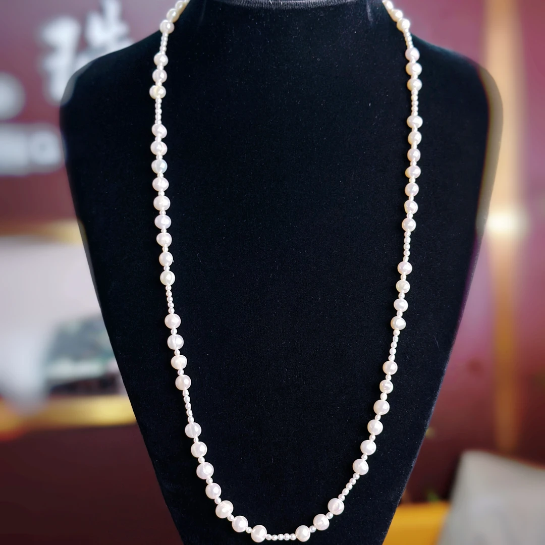 8466天然珍珠项链长链设计款叠戴链手链四圈百搭毛衣链佛珠链