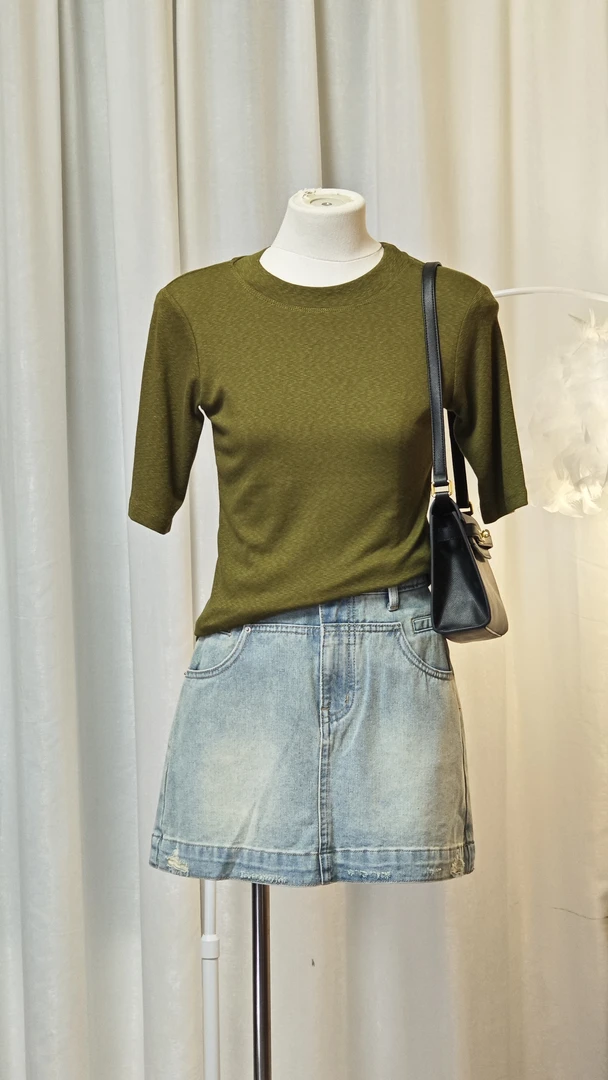 半高圆领中袖早秋新款洋气内搭打底衫上衣潮 8123