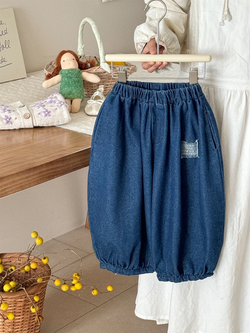 童裤2025春季新品童装儿童洋气韩版百搭宽松束口灯笼裤女童牛仔裤