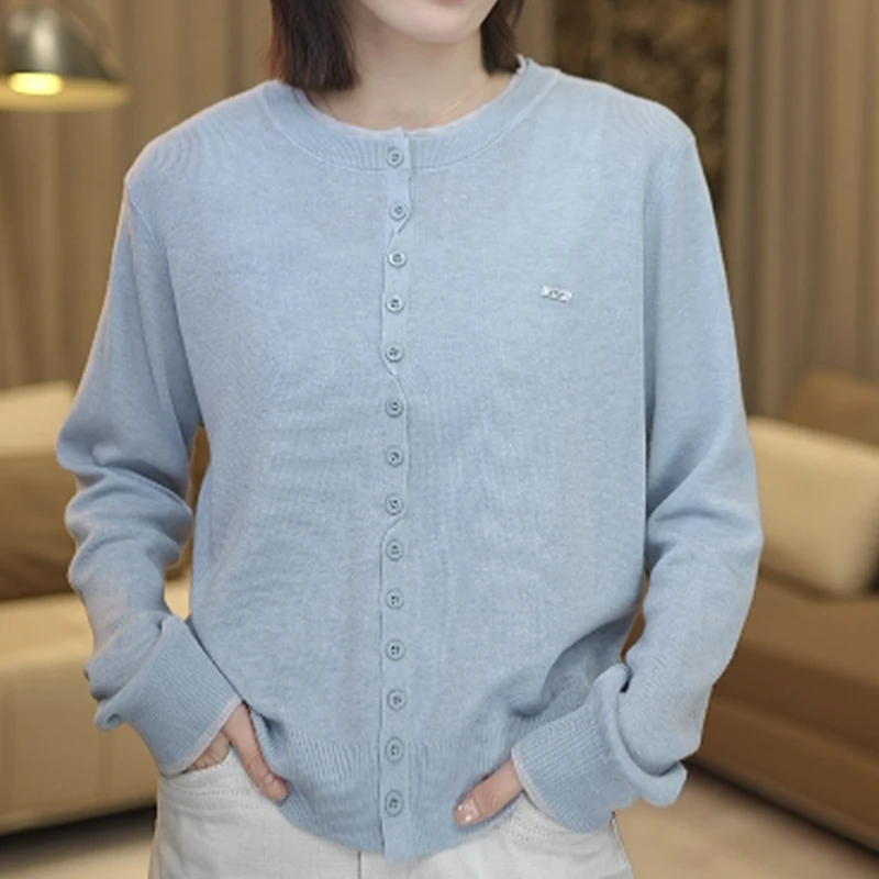 SZZ-MYS5019春季新款简约款圆领开衫女装针织衫