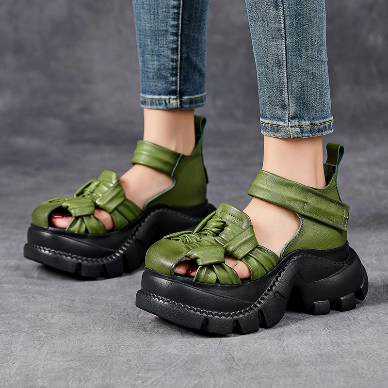 嫔妃丽人头层牛皮夏季外穿真皮罗马凉鞋时尚高级感大头包头女凉鞋