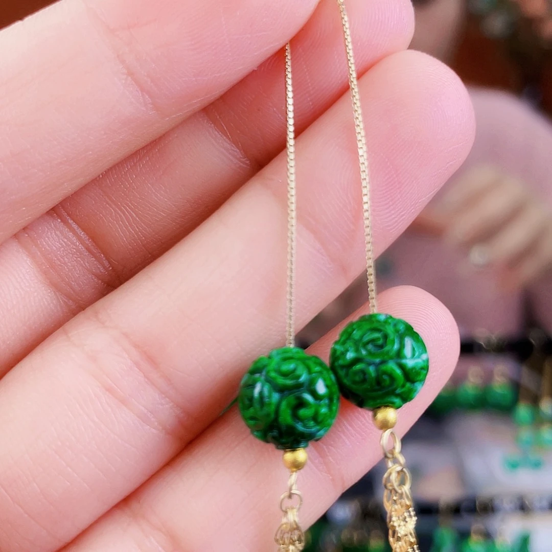 翡翠银S925镶嵌耳饰