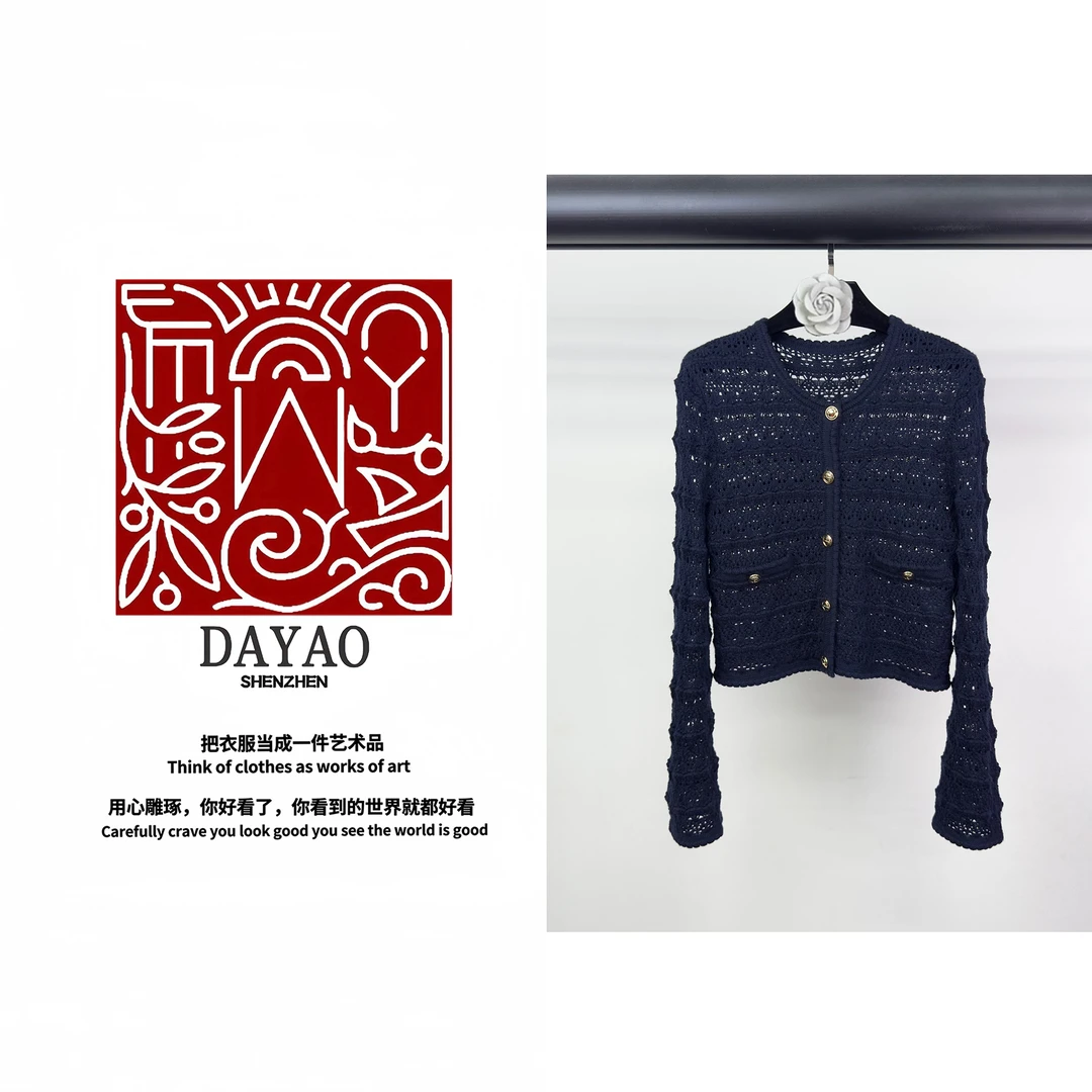 「DAYAO」时尚新款气质百搭镂空长袖针织衫轻奢高端女装WYA24871