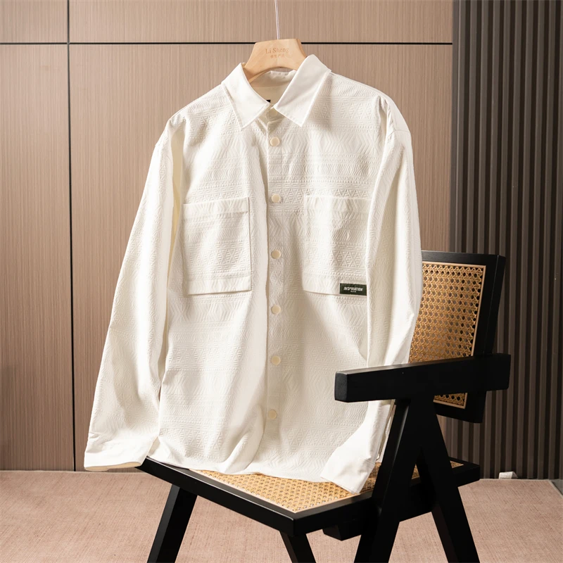 春秋季剪标款男士衬衫外套时尚提花翻领双口袋夹克3Y161/ZJ114