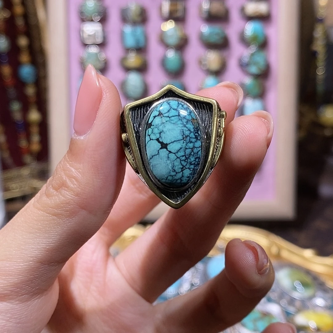 银S925镶嵌绿松石戒指绿松石戒指