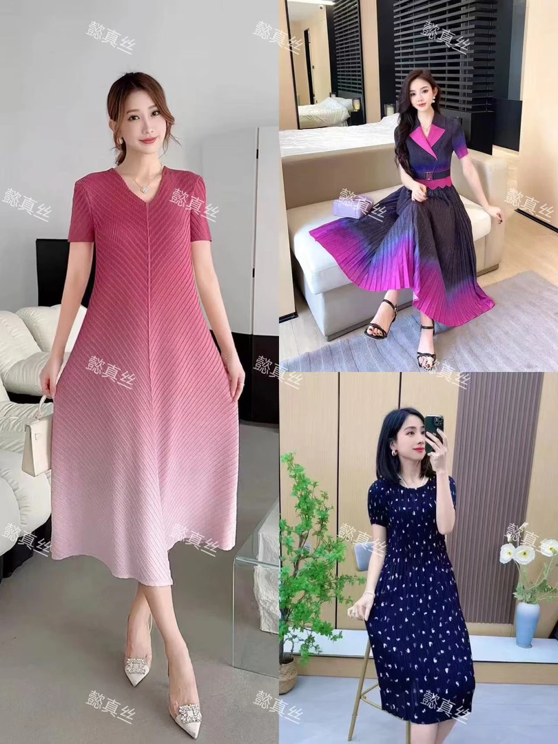 201-299[三宅魔术裙 ]高弹力褶皱工艺显瘦裙子气质经典时尚连衣裙