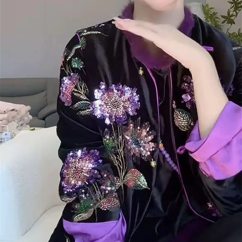 网红爆款新中式两件套女2025春秋新款国潮风亮片马甲+小衫
