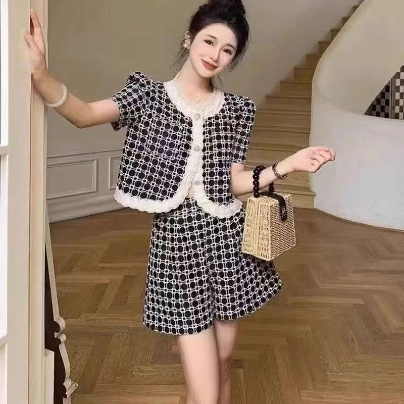 夏装新款小香风上衣名媛洋气减龄气质短裤两件套小个子夏季套装女