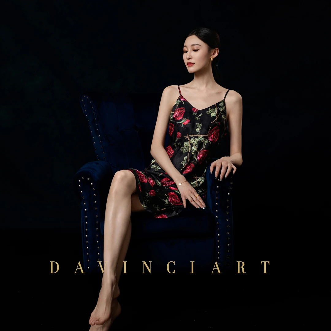 达芬奇密码【黑金玫瑰】自带胸垫吊带性感高级感家居睡裙高定礼盒装