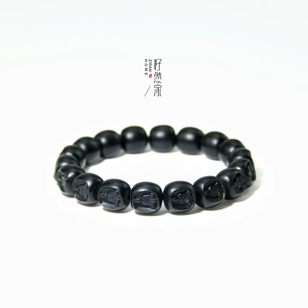 天然新疆和田玉黑青玉老熟油料精工老型精工雕刻悟道珠禅意手串12