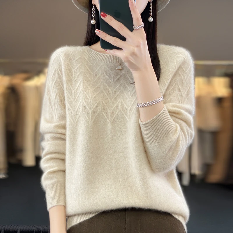 100%纯羊绒衫女一线成衣秋冬圆领毛衣套头韩版百搭羊绒针织打底衫