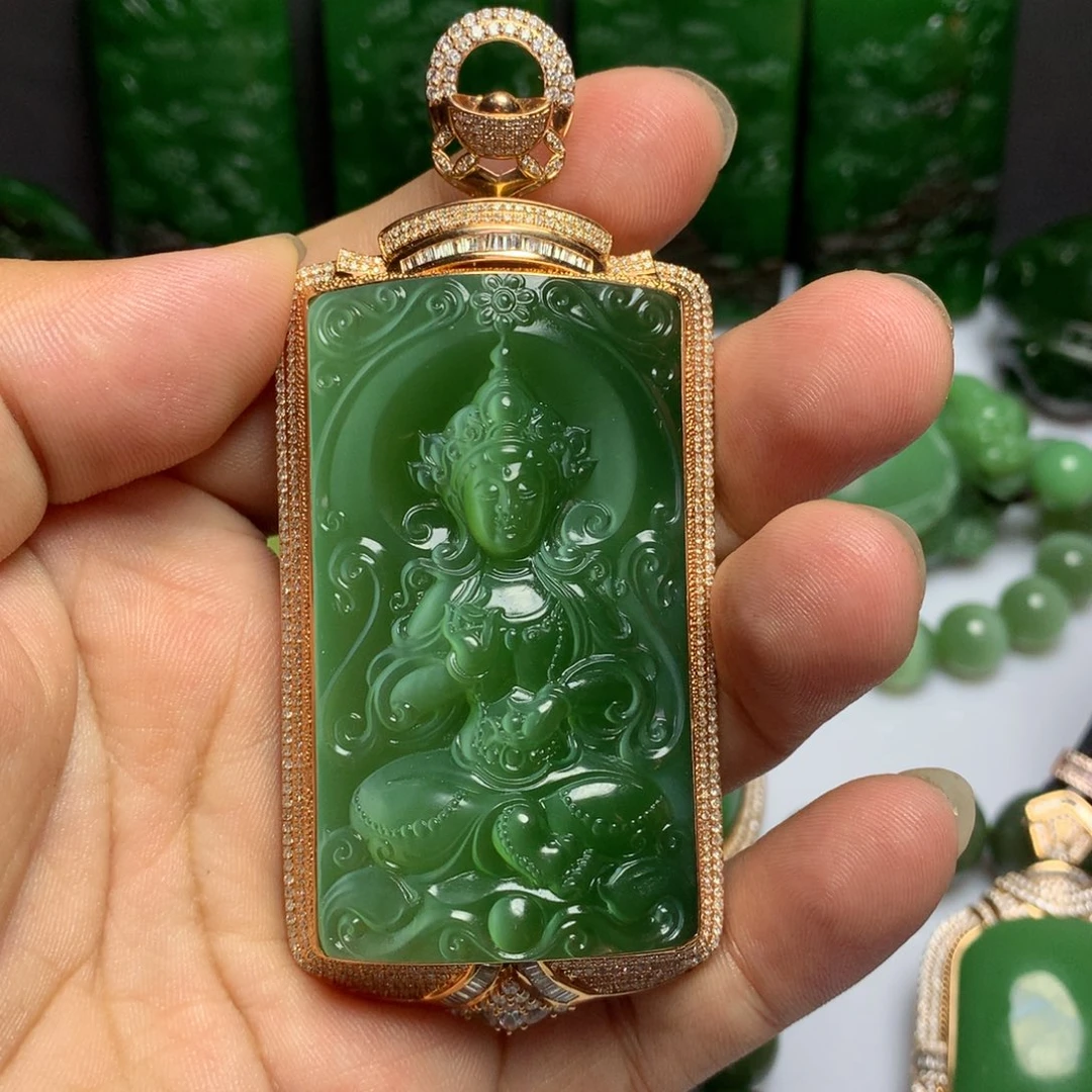 和田玉18K金镶嵌颈饰清*风