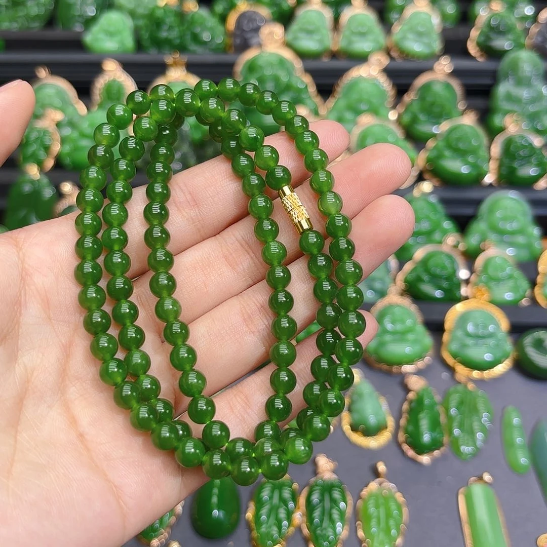 和田玉（碧玉）未镶嵌颈饰卡六多圈