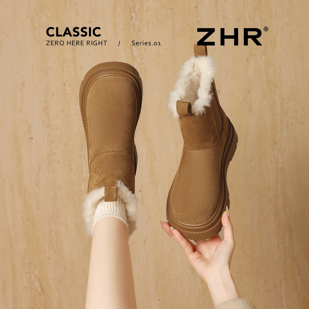 ZHR厚底雪地靴女2025新款冬季复古增高短靴时尚百搭保暖瘦瘦棉鞋