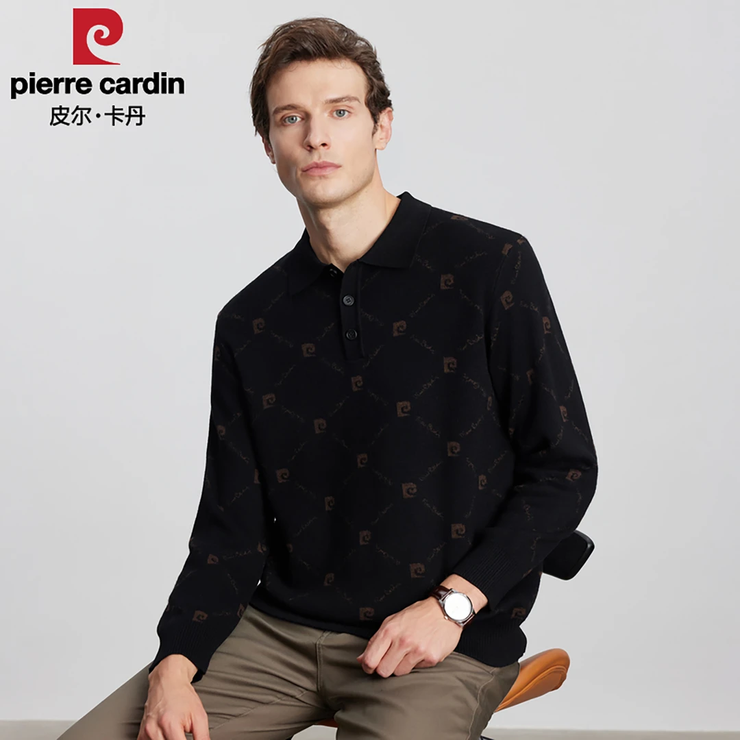 皮尔卡丹男士秋冬户外百搭针织衫潮流翻领设计保暖舒适长袖毛衣