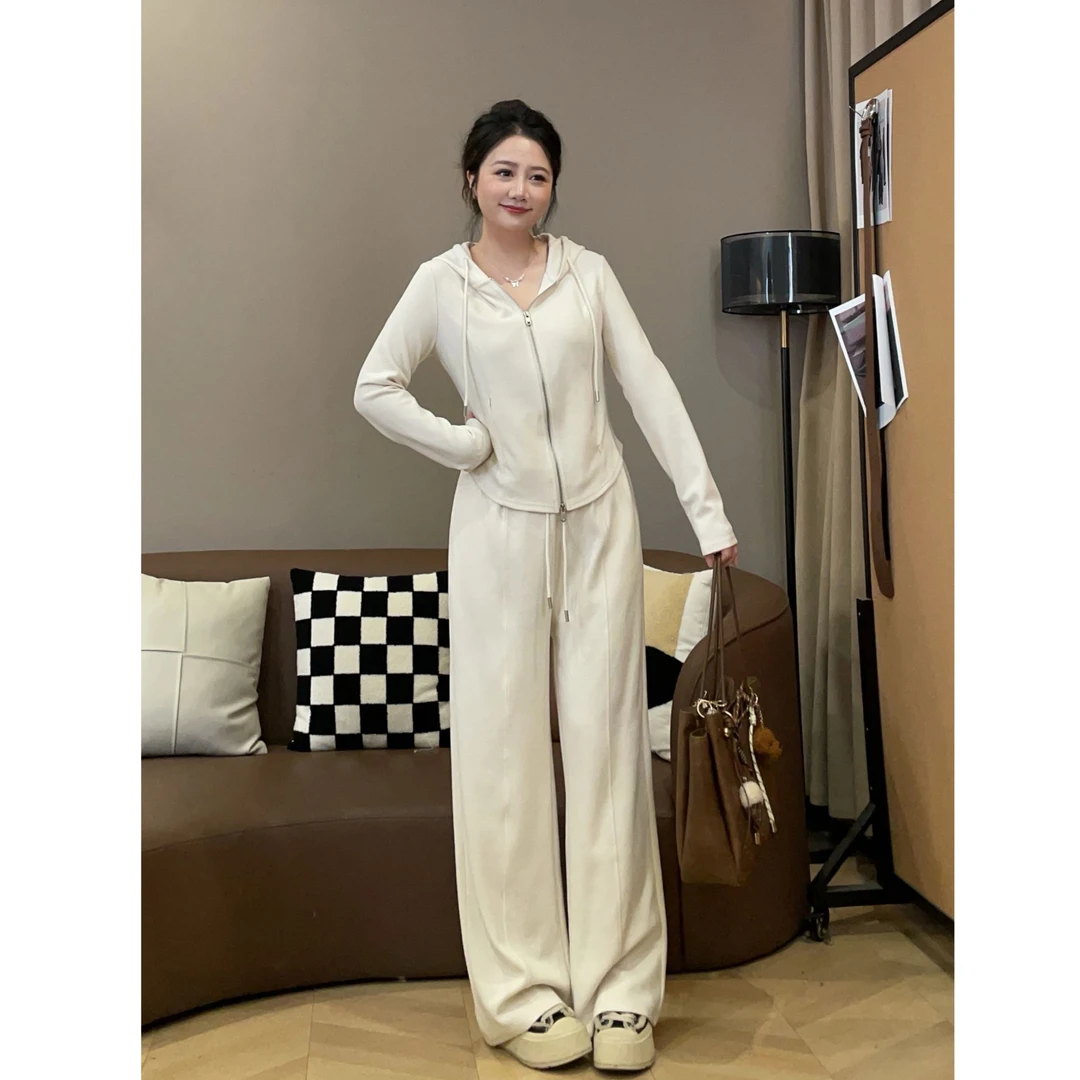 大萌萌时尚秋季休闲运动连帽上衣高腰长裤微胖显瘦套装P225A16234