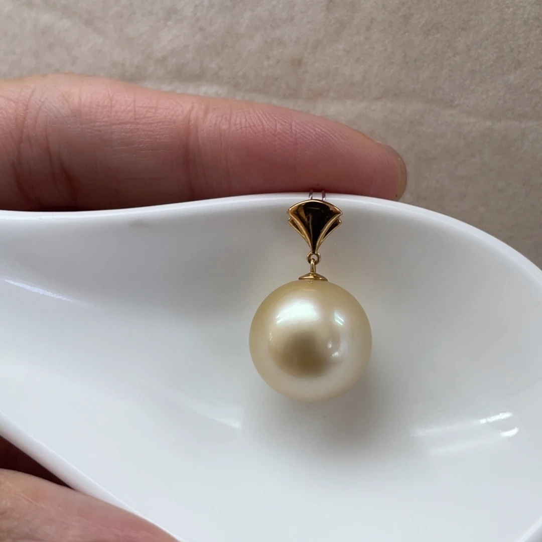 海水珍珠18K金镶嵌吊坠(不含链)13.9mm