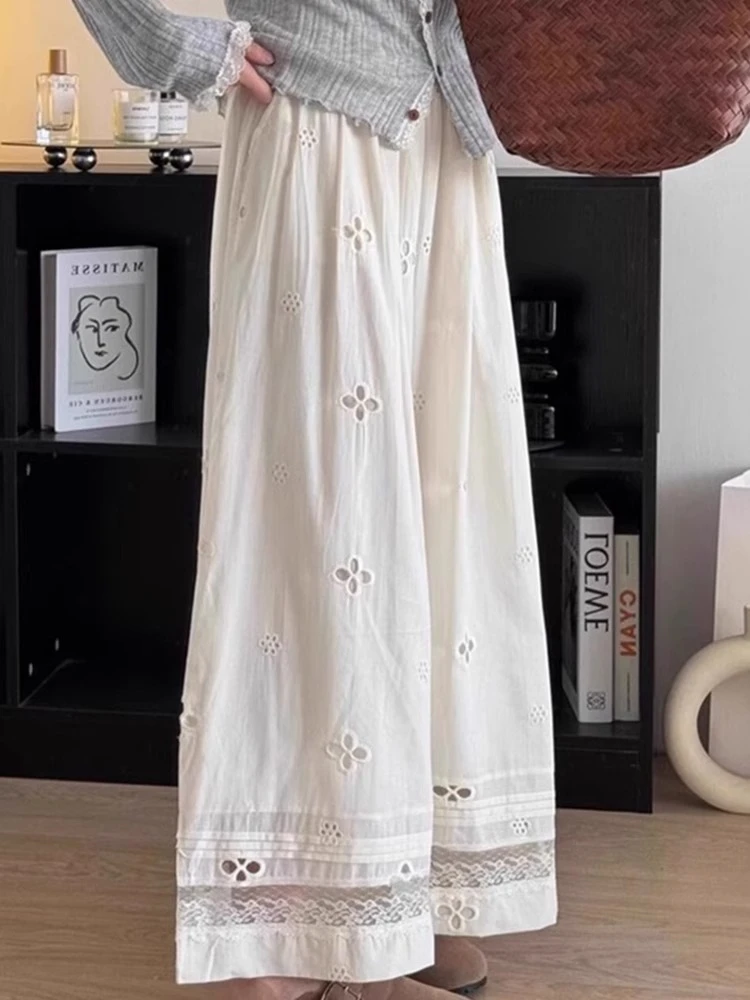 蕾丝休闲裤女2025新款高腰显瘦大码胖mm小个子夏季薄款垂感阔腿裤