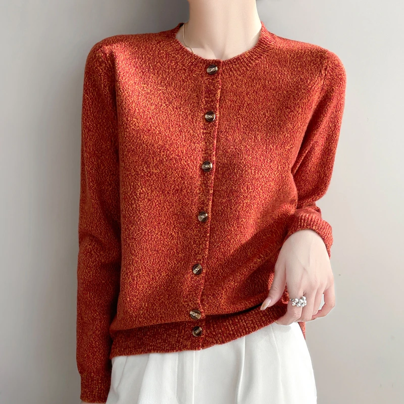 25春款上新~安迪绒圆领长袖花纱针织开衫女外套时尚百搭贴身不扎