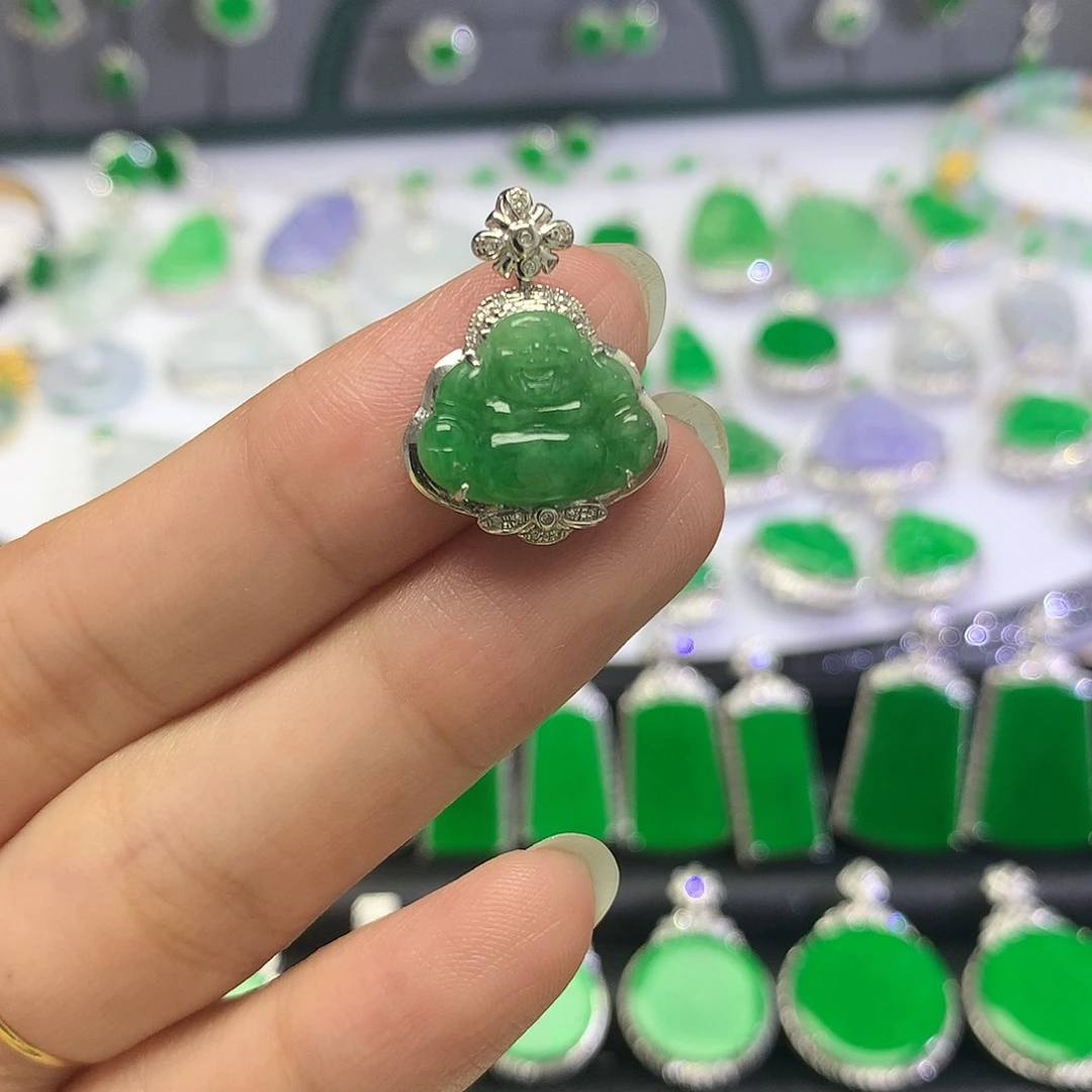 吊坠(不含链)18K金镶嵌翡翠