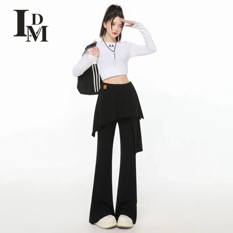 LDM/靓迪梦夏季薄款高弹力高腰显瘦休闲裤设计感夏装带屁帘的裤子