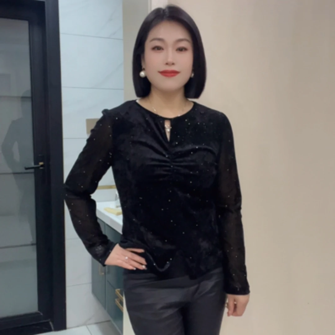 2025春季时尚百搭修身显瘦洒金打底衫