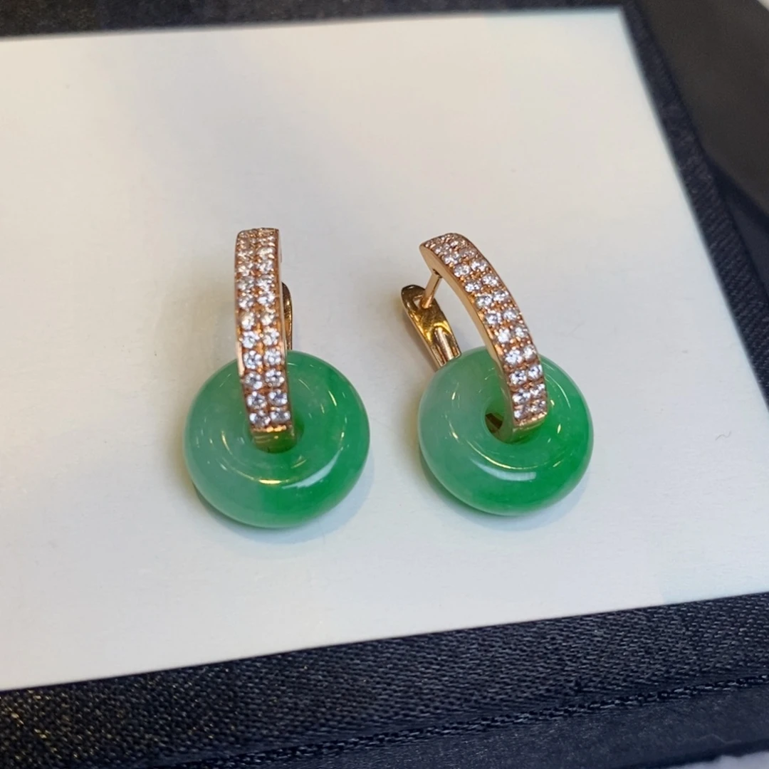 翡翠耳饰18K金镶嵌甜甜圈