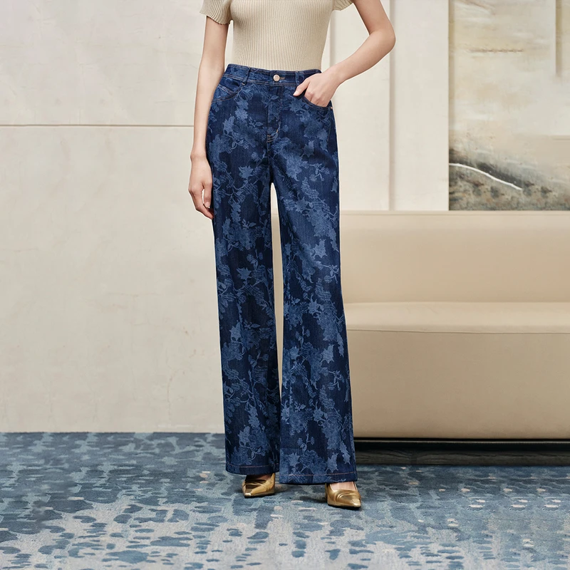 EP雅莹高端系列 复古绣花含桑蚕丝直筒牛仔裤 2025新款J610A