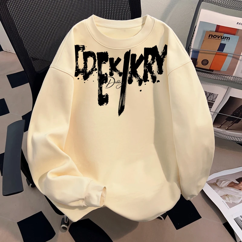 Dekkry潮流个性设计字母印花秋冬纯棉长袖男女圆领宽松打底衫t恤