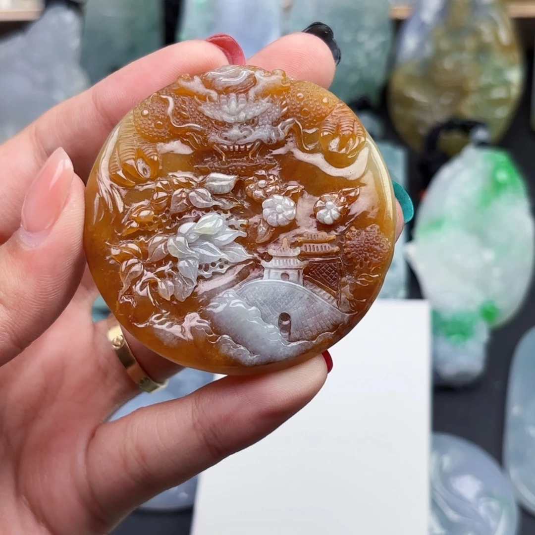 球***爸颈饰未镶嵌翡翠山水