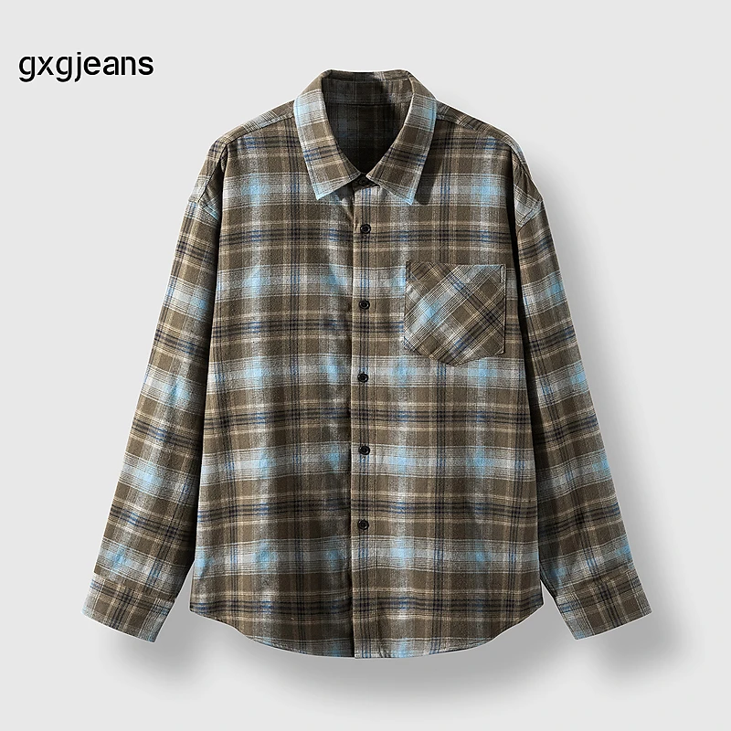 gxg.jeans男装25春磨毛感格子长袖衬衫慵懒衬衫外套#J25D031003