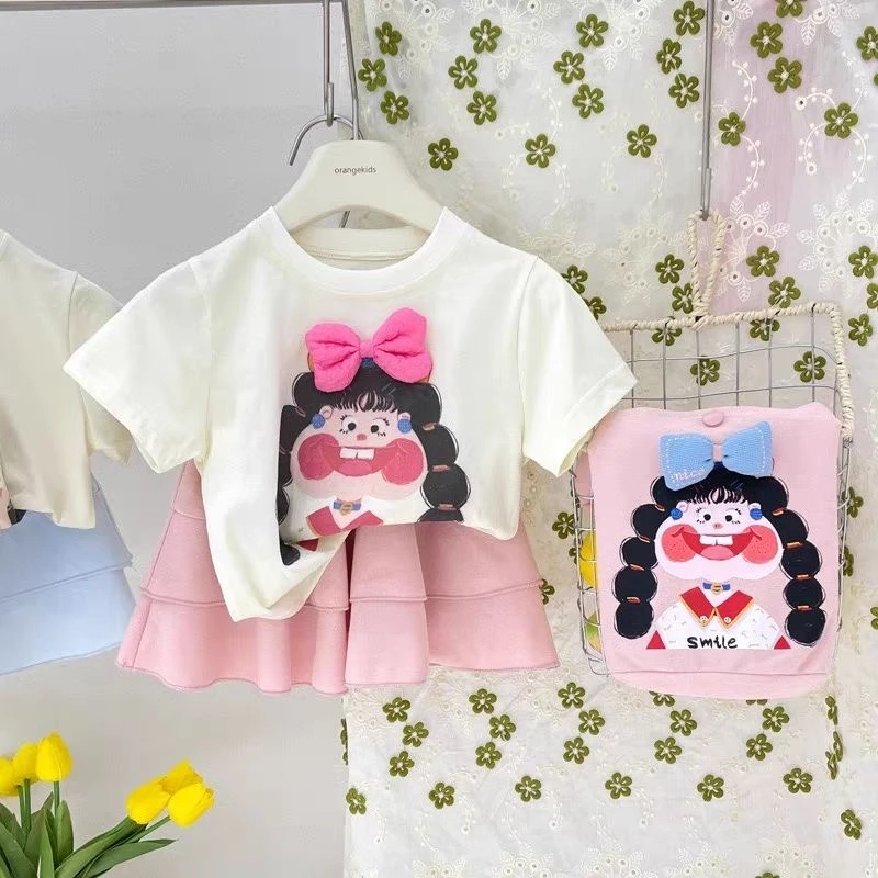 女童韩版立体蝴蝶结短袖T恤2024夏季新款女宝宝洋气卡通纯棉上衣