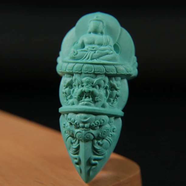 原矿绿松石无相佛金刚杵 尺寸21.6×44.5×15.3mm，重16.49g，李飞虎