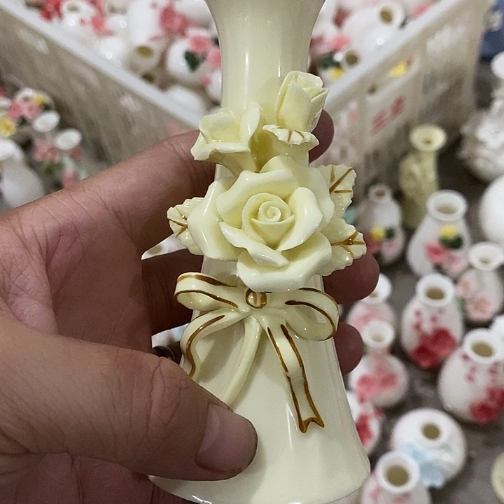 瓷片纯手工陶瓷花摆件瑕