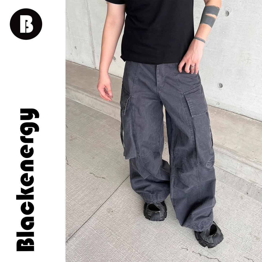 工装阔腿裤男女款春秋季小众美式高级灰休闲多口袋显瘦显腿长裤子