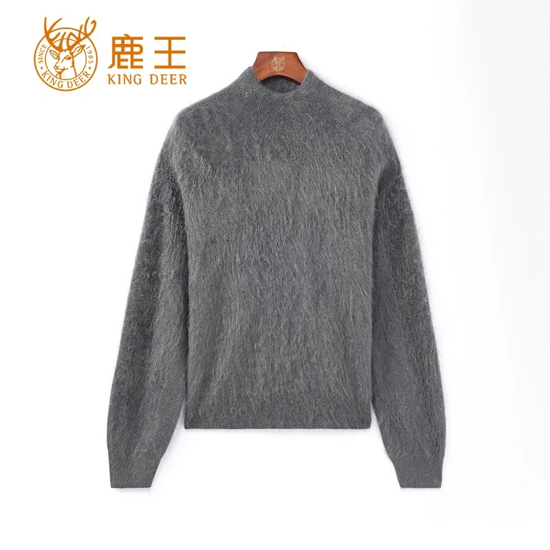鹿王24秋冬新款女半高领100山羊绒休闲宽松拉绒套衫 厚 SBL3291