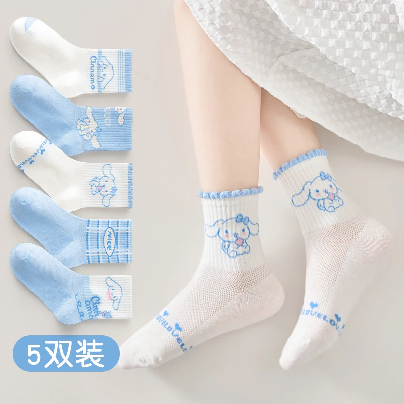 儿童袜子夏季网眼女童春秋薄款女宝宝玉桂大耳狗中筒运动无缝棉袜