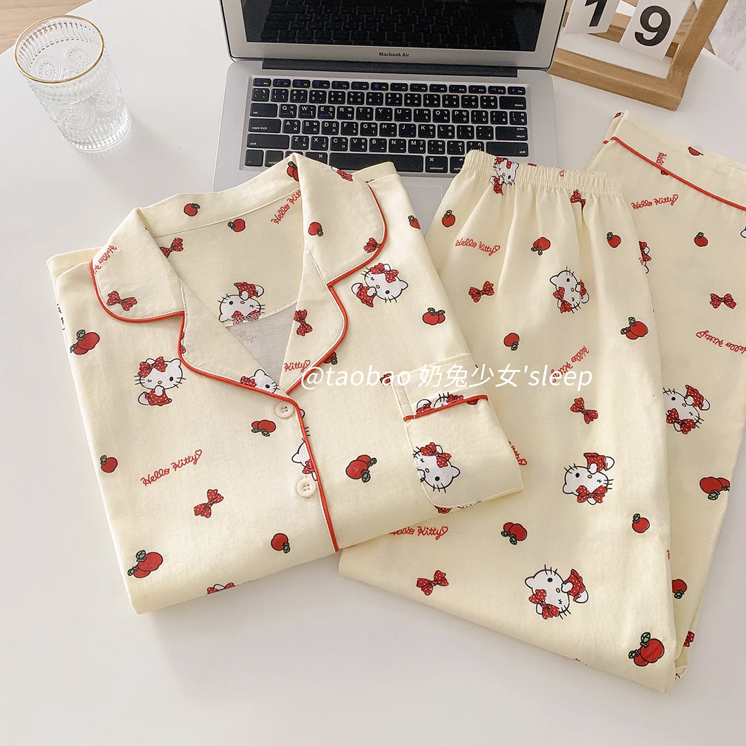 日系HelloKitty纯棉睡衣女春秋季少女甜美学生休闲家居服女两件套
