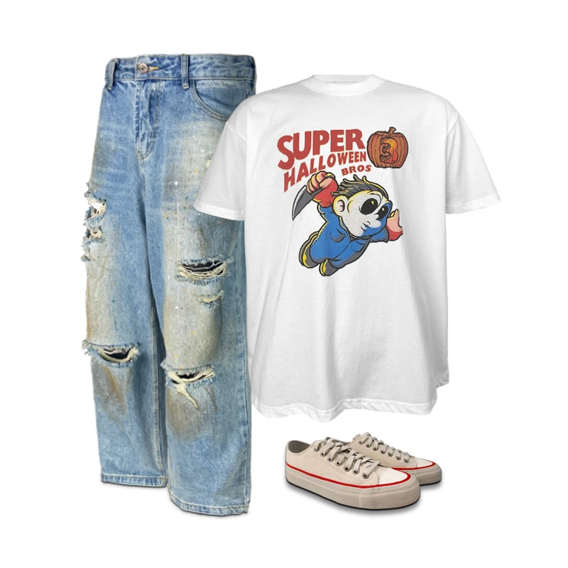 【平】美式 重磅纯棉男款短袖t恤美式卡通女生半袖舒适打底情侣穿搭