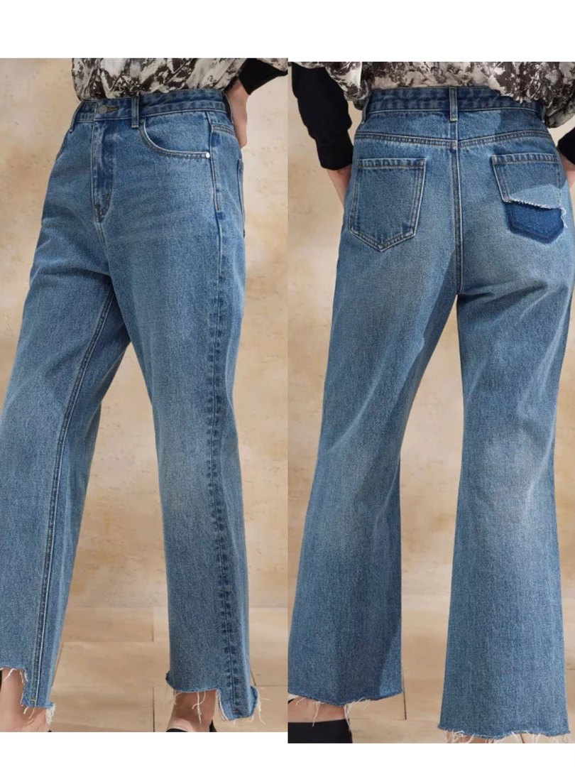 B～复古蓝色牛仔裤女商场同款夏季梨型显瘦微喇长裤