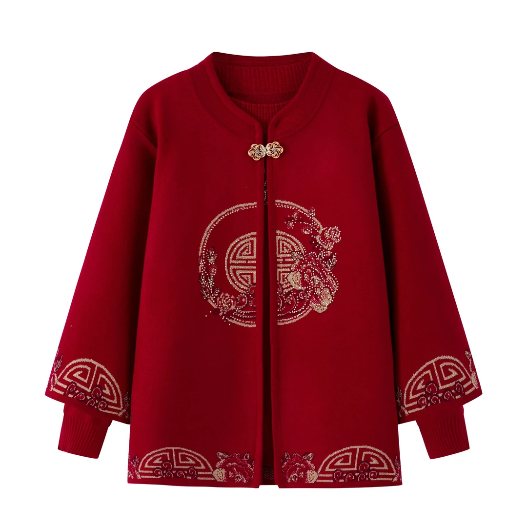 2025新款中老年两件套秋冬过寿外套喜庆针织毛衣奶奶妈妈婚宴礼服