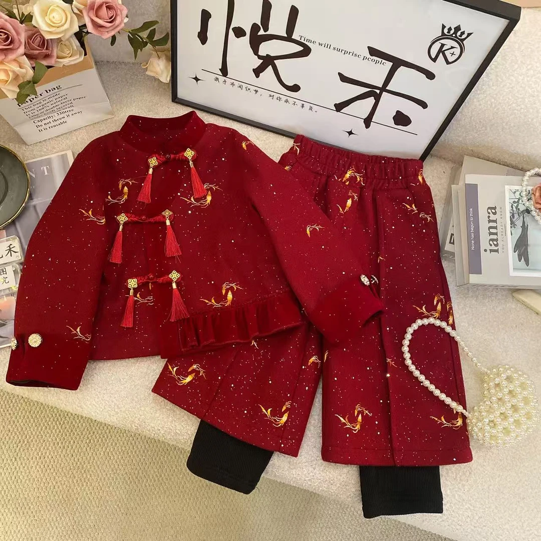 Y2【悦禾】女童新款冬季国风韩版百搭洋气加厚童装套装60401